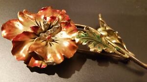 Fantastique broche fleur émail métallique DuJay (PN1427)