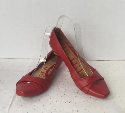 Jeffrey Campbell Lisa Red Leather Kitten Heart Heel Ballet Flats 6.5 criss cross - Изображение 1 из 4