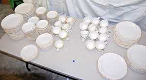 Restaurant Style Scalloped Rim Tan Band China Vintage 173 Pieces Assorted  L2438 - Picture 1 of 11