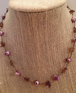 Amethyst & Lavender Pearl & Swarovski Crystal Insert Sterling Silver Choker 16" - Picture 1 of 8