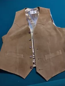 SCULLY Vintage Leatherwear Cowboy Vest Western Stitching Lined Mens 42 Tan - Picture 1 of 4