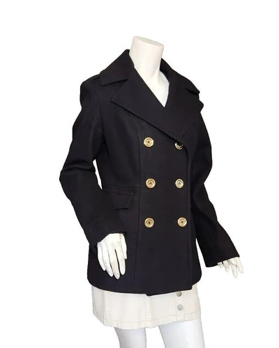 Michael Kors Nero Doppio Seno Gonna Gonna Cappotto Pea Bottoni Oro Donna S