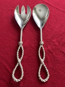 Pottery Barn Rope Serving Set Salad Servers Fork Spoon Stainless Steel 12" EUC - Picture 1 of 13