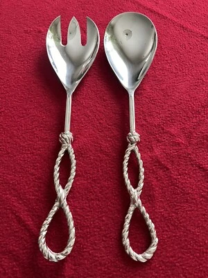 Pottery Barn Rope Serving Set Salad Servers Fork Spoon Stainless Steel 12" EUC - Image 1 of 4