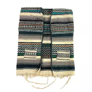 Vintage 70s Mexican Serape Vest Southwestern Woven Pockets Fringe Size XS - Picture 1 of 10