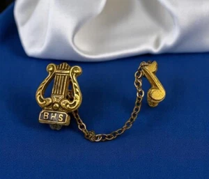 Boise Idaho High School Music Tie Lapel Pin Band Choir Gold Tone BHS Vintage 40s - Picture 1 of 6