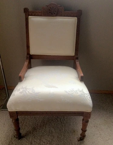 Antique Vintage Old Carved Eastlake SOLID Wood Wooden Side New upholstery! Cover