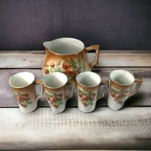 Antique Gold Medal St Louis Owen Minerva Pitcher and 4 Cups Set Cherry Design - Picture 1 of 24
