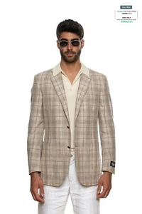 2180$ BELVEST Light Beige / Brown Wool Silk Linen Checks Jacket 44 US 54 EU 7 R - Picture 1 of 7