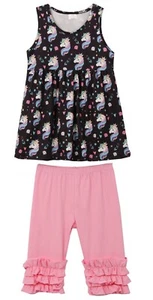 Canottiera Corta Bambina Unicorno Cuore Nero Rosa Set Bambina Tg 2T-8 Nuova - Foto 1 di 6
