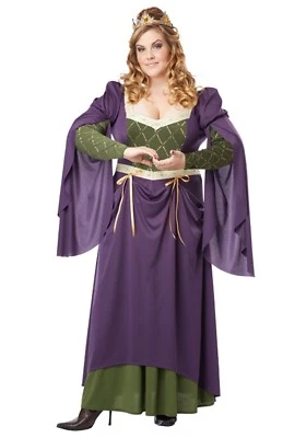 Renaissance Lady In Waiting 2 Pc Purple & Green Dress & Crown Lady's Costume - Image 1 of 4