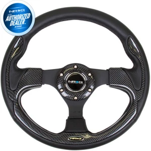 NEW NRG STEERING WHEEL LEATHER Carbon Fiber look INSERTS Pilota Style RST-001CBL - Picture 1 of 3