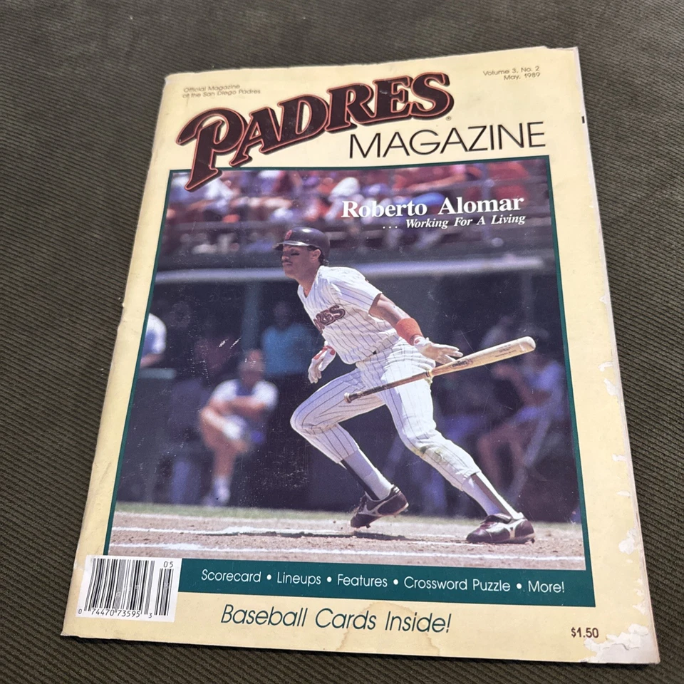 Vintage San Diego Padres Magazine May 1989 Roberto Alomar Cover, Cards Inside - Image 1 of 4