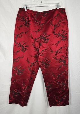 Due per Due Collection Red Embroidered Cherry Blossoms Silk Pants sz 14 Elegant  - Image 1 of 4