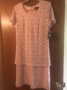 Vestido rosa de encaje lavable R&M Richards talla 12 nuevo con etiquetas hasta la rodilla - Imagen 1 de 6