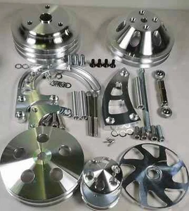 SBC V-Belt Pulley & Bracket Kit Power Steering Chevy 283 350 400 LWP High-Mount - Picture 1 of 7
