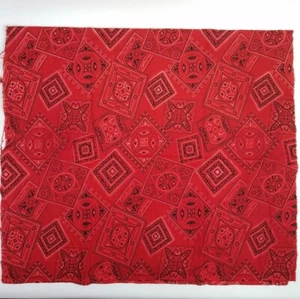 Vtg True Reversible Red Bandana Fabric 40 x 22 Inches Geometric - Picture 1 of 4