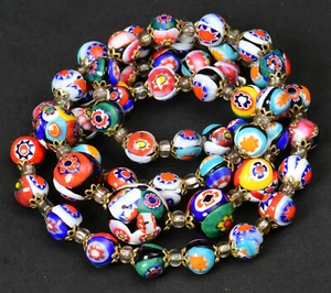 vintage Murano Glas KETTE Muranoglas Kugeln ~ 1970 mehrfarbig Millefiori Verlauf - Bild 1 von 10