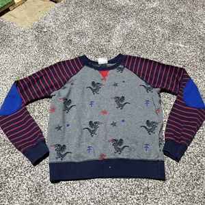 Hanna Andersson Blue Stripe Sweater Elbow Patches Embroidered Dragon Size 150 - Picture 1 of 9
