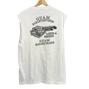 Harley Davidson Guam T-Shirt White Sleeveless Back Logo USA Made 2002 Biker XL - Picture 1 of 6