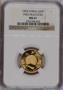 1993 Gold Two Peacocks 1/4 oz. 25 Yuan NGC MS69 - Picture 1 of 2