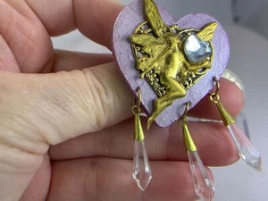 Valentine Heart Fairy Clear Rhinestones Handmade Vintage Resin Brooch M-0025C - Picture 1 of 3
