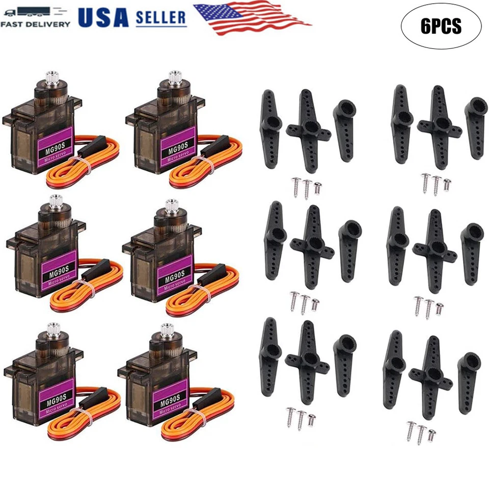 6x Metal Gear 9g MG90S Micro Servo Motor High Speed RC Helicopter Car Racing - Image 1 of 4