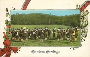 Postal de felicitación de Navidad de la Primera Guerra Mundial banda militar de los Estados Unidos ejército marines - Imagen 1 de 2