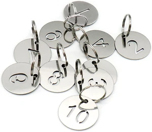 Stainless Steel 1-10 Numbered Key Tags with Labels - Coat Check & House Locker K - Picture 1 of 12