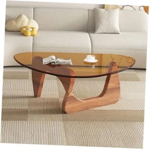 Mid-Century Modern Coffee Table - Triangle Glass Top 36*25.6*16 Walnut/Brown - Picture 1 of 7