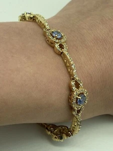 15Ct Round Cut Simulated Tanzanite Tennis Bracelet 14K Yellow Gold Plated Silver - Picture 1 of 5