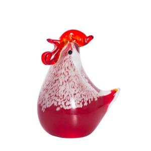 Estatuilla de gallo de vidrio rojo coleccionable hecha a mano adorno de pollo de vidrio soplado - Imagen 1 de 5