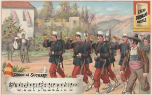 1900 Trade Card Chocolate Cocao Suchard Switzerland Marching Band in Spain - Picture 1 of 2