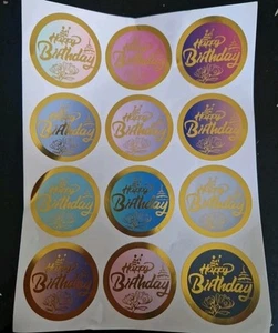 12 x Happy Birthday Peel Off Craft Sticker Labels Gift, Card, Seals, Envelope UK - Picture 1 of 2