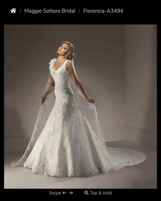 Vestido Maggie Sottero Boda Calce Acampanado Encaje Florencia Talla 12 Nuevo con Etiquetas A3494 Marfil Foto 1 de 4