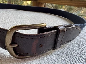 Gürtel Kuh Gürtel Herren 46 Marineblau Baumwolle Canvas Echtleder Besatz Messing USA - Bild 1 von 17