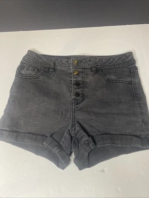 Blue Spice Cuffed Black Jean Shorts Women's Size 5 Stretch Denim 4 Button Fly - Image 1 of 4