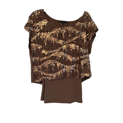 Heart Soul Sequined Top Brown Copper NYE Party Holiday Metallic Size XL - Image 1 of 4