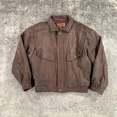 Vintage St Johns Bay Leather Jacket Mens Large L Brown Bomber Distressed Rugged - Image 1 of 4