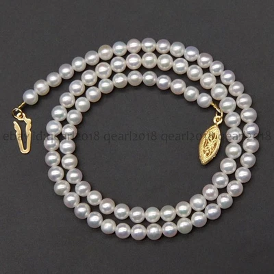 Collar de perlas redondas blancas naturales del Mar del Sur de 5-6 mm de alto brillo cierre de oro de 14 k Foto 1 de 4