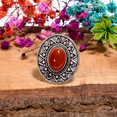 Anillo de plata de ley 925 hecho a mano vintage con piedras preciosas de cornalina 10,25 S035 Foto 1 de 4