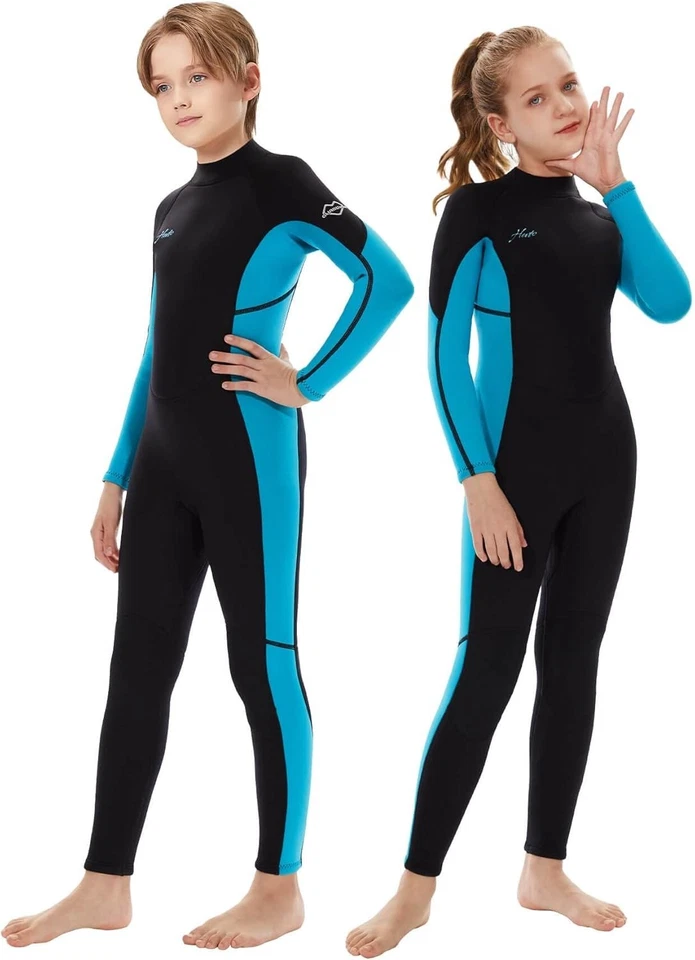 Traje de neopreno Hevto para niños 3/2 mm para jóvenes niños niñas traje de natación surf buceo cuerpo completo Foto 1 de 4