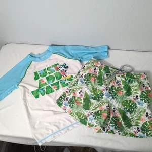 Disney Parks Boys Size 7-8 Mickey Mouse "Just Add Waves" Rash Guard Swim Set 215 - Picture 1 of 7
