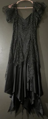 Vestido De Colección Años 80 Matiz Negro y Dorado Baile de graduación, Bruja, Pañuelo, Gótico, Vestido Talla 5 Foto 1 de 4