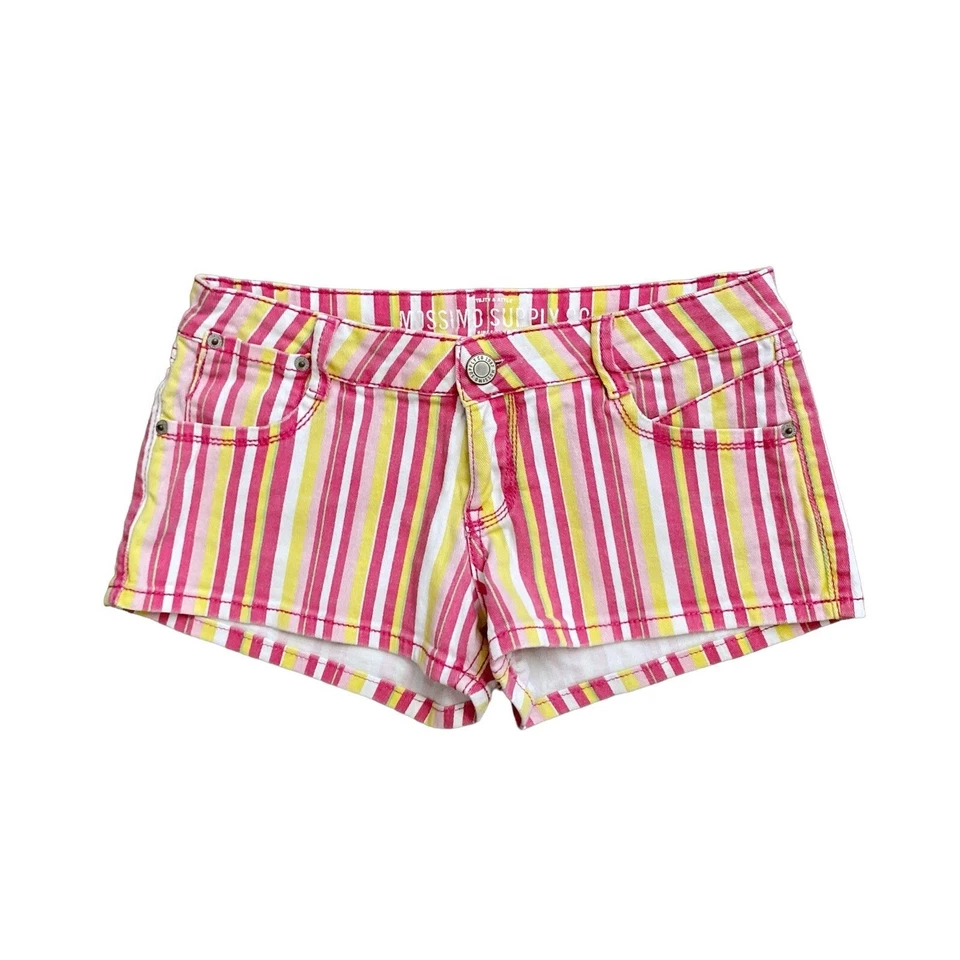 Mini pantalones cortos de verano de jean de tiro bajo a rayas talla 7 de MOSSIMO SUPPLY CO para mujer Foto 1 de 4