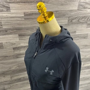UNDER ARMOUR Fitted Cold Gear Full Zip Black Hooded Track Jacket Women's Size L - Picture 1 of 11