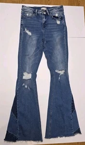 Altar'd State Jeans 27x31 Denim Distress Boho Bell Botton 70er Fransen Saum blau - Bild 1 von 11
