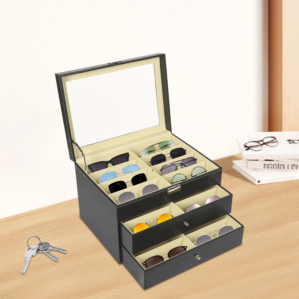 24 Slots Glasses Box Display Storage Case Organizer Leather For Sunglasses NEW - Image 1 of 4
