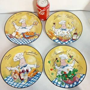Vintage Bon Appetite Mud Pie Tracy Flickenger Set Of Four Salad Plates 8 In EUC - Picture 1 of 7