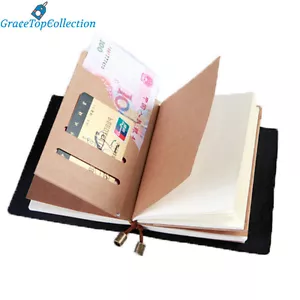 Cuaderno de Viaje de Bolsillo de Cuero Negro Genuino Hecho a Mano para Escribir - Imagen 1 de 7